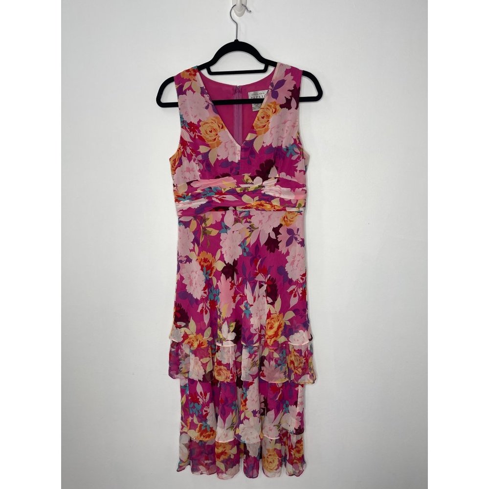 Adrianna Papell Womens Floral Belted Party Midi Dress  Size 10